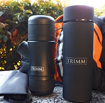 Single-Serve Portable Espresso Maker with Tea Thermos Bottle | Mini Travel Coffee Maker And Mug | Manual Vacuum Flask with Removable Strainer | Durable Espresso Set For Camping and Traveling by Trimm