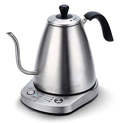 Cusimax 4-Cup Electric Gooseneck Kettle - Precise Temperature Control Water Kettle for Drip Coffee and Tea - Automatic Shutoff and Keep Warm Function - Stainless Steel, CMCK-100E, 1L