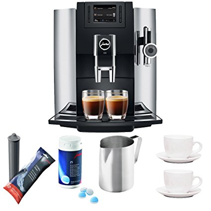 Jura E8 Espresso Coffee Machine w/Jura Cleaning Tablets, Tiara Cups, Jura Smart Filter and Frothing Pitcher