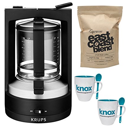 KRUPS KM4689 10-Cup Moka Brewer Filter Coffee Maker w/ Espresso Whole Bean Coffee & Mug w/ Spoon 2-Pack