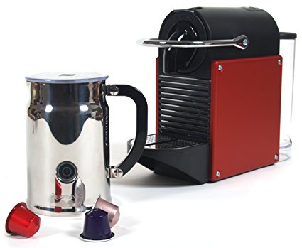 Nespresso D60 Pixie Dark Red Espresso Machine With Aeroccino Plus Milk Frother