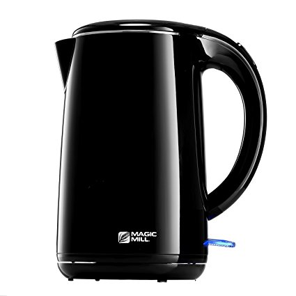 Magic Mill Cordless Electric Kettle, Fully Stainless Steel Interior, Cool Touch Double Wall For Total Safety, 1.7 Liter , Black