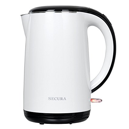 Secura 1.8 Quart Stainless Steel Electric Water Kettle Double Wall Cool Touch Exterior (White)