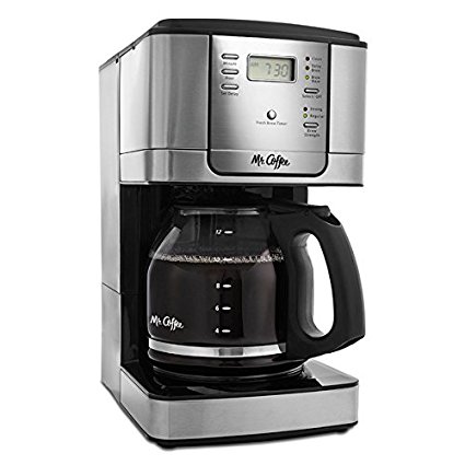 Mr. Coffee 12-Cup Programmable Coffee Maker, Stainless Steel/Black Base - Includes Water Filtration