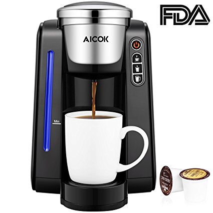 Aicok Single Serve Programmable Coffee Maker, Five Brew Sizes for Most Single Cup Pods Including K-CUP pods, 45 OZ Large Removable Water Tank, Quick Brew Technology, 1420W, Black