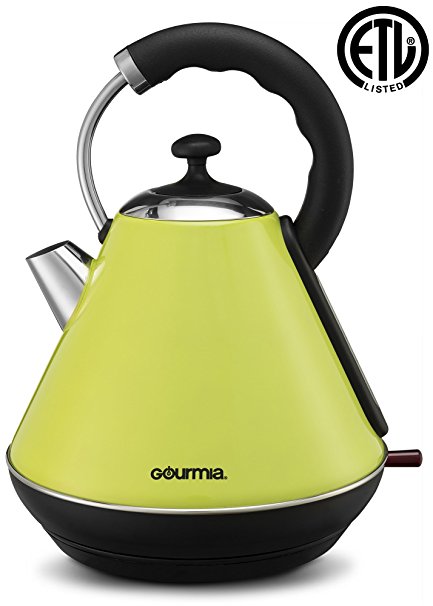 Gourmia GK270 Electric Vintage Kettle - Stylish Design - Quick Boiling - Water Gauge Window - 360º Rotation - Cordless Carry - Auto Shut Off - 1.8L - 1500W - Green/Stainless Steel