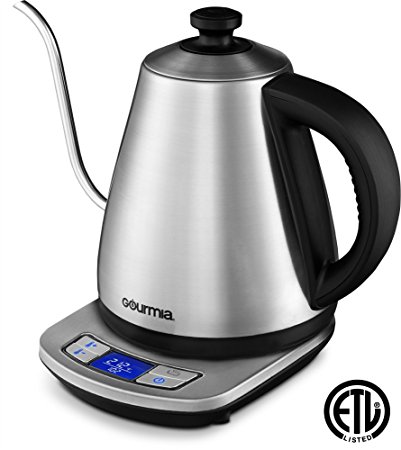 Gourmia GPK720 Cordless Electric Kettle - Digital Base Control- Keep Warm - Precise Gooseneck Spout - Perfect for Pour Over Coffee and Loose Leaf Teas - Auto Shut Off - 1L - 1000W - Stainless Steel