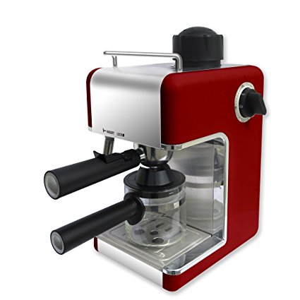 Bene Casa BC-99148 4-Cup Red Espresso Maker with Frother